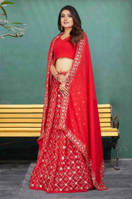 Fabulous Georgette Red Embroidery Sequence Bridal Lehenga Choli 4