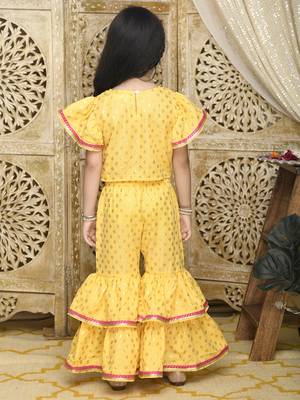 Yellow and Gold sharara Top with yellow lace detailing 2