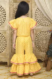 Yellow and Gold sharara Top with yellow lace detailing