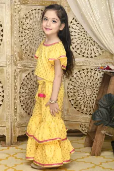 Yellow and Gold sharara Top with yellow lace detailing