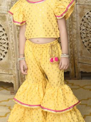 Yellow and Gold sharara Top with yellow lace detailing 4