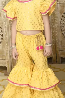 Yellow and Gold sharara Top with yellow lace detailing