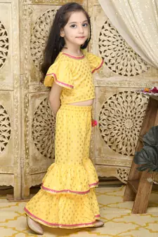 Yellow and Gold sharara Top with yellow lace detailing