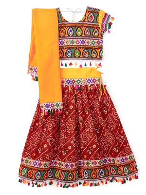Banjara India Kutchi Embroidered Girls Chaniya Choli with Dupatta (CC1-RJS) - Red 1