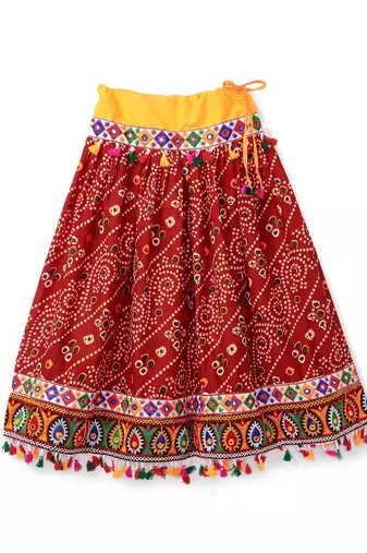 Banjara India Kutchi Embroidered Girls Chaniya Choli with Dupatta (CC1-RJS) - Red
