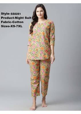 Women   s Cotton Printed Stylish Night Suit Set 1