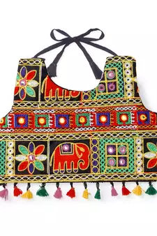 Banjara India Kutchi Embroidered Girls Chaniya Choli with Dupatta (CC-WILD) - Black