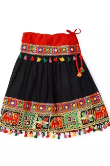 Banjara India Kutchi Embroidered Girls Chaniya Choli with Dupatta (CC-WILD) - Black