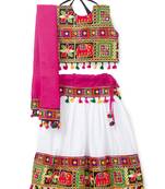 Banjara India Kutchi Embroidered Girls Chaniya Choli with Dupatta (CC-WILD) - White