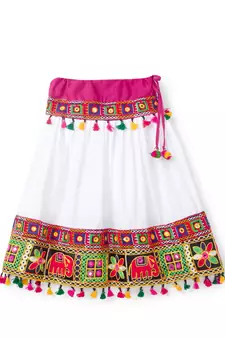 Banjara India Kutchi Embroidered Girls Chaniya Choli with Dupatta (CC-WILD) - White