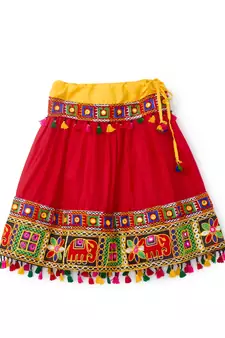 Banjara India Kutchi Embroidered Girls Chaniya Choli with Dupatta (CC-WILD) - Red