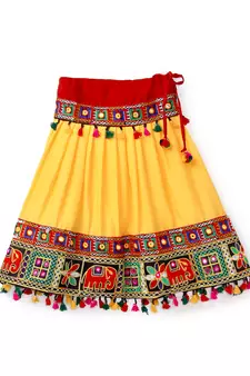 Banjara India Kutchi Embroidered Girls Chaniya Choli with Dupatta (CC-WILD) - Yellow