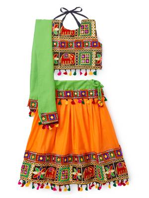 Banjara India Kutchi Embroidered Girls Chaniya Choli with Dupatta (CC-WILD) - Orange 1