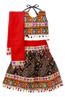 Banjara India Kutchi Embroidered Girls Chaniya Choli with Dupatta (CC-RJS) - Black