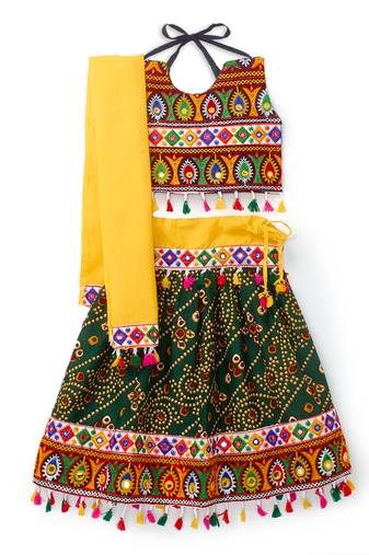 Banjara India Kutchi Embroidered Girls Chaniya Choli with Dupatta (CC-RJS) - Green
