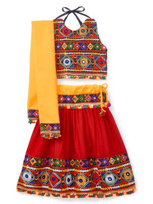 Banjara India Kutchi Embroidered Girls Chaniya Choli with Dupatta (CC-DMN) - Red 1