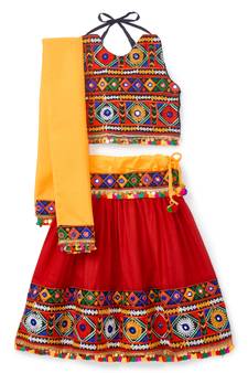 Banjara India Kutchi Embroidered Girls Chaniya Choli with Dupatta (CC-DMN) - Red