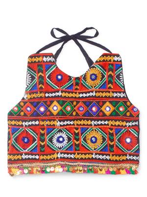 Banjara India Kutchi Embroidered Girls Chaniya Choli with Dupatta (CC-DMN) - Red 2