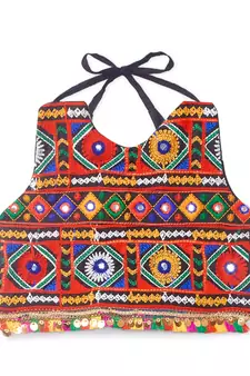 Banjara India Kutchi Embroidered Girls Chaniya Choli with Dupatta (CC-DMN) - Red
