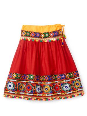 Banjara India Kutchi Embroidered Girls Chaniya Choli with Dupatta (CC-DMN) - Red 4