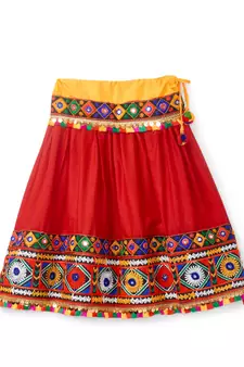 Banjara India Kutchi Embroidered Girls Chaniya Choli with Dupatta (CC-DMN) - Red