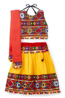 Banjara India Kutchi Embroidered Girls Chaniya Choli with Dupatta (CC-DMN) - Yellow