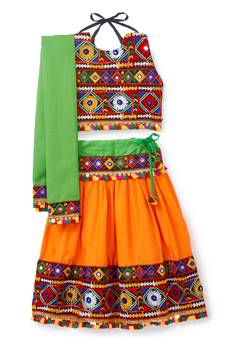 Banjara India Kutchi Embroidered Girls Chaniya Choli with Dupatta (CC-DMN) - Orange