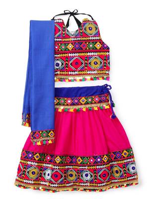 Banjara India Kutchi Embroidered Girls Chaniya Choli with Dupatta (CC-DMN) - Pink 1