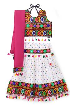 Banjara India Kutchi Embroidered Girls Chaniya Choli with Dupatta (CC-POP) - White