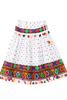 Banjara India Kutchi Embroidered Girls Chaniya Choli with Dupatta (CC-POP) - White