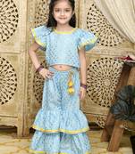 Sky Blue and Gold sharara Top with yellow lace detailing