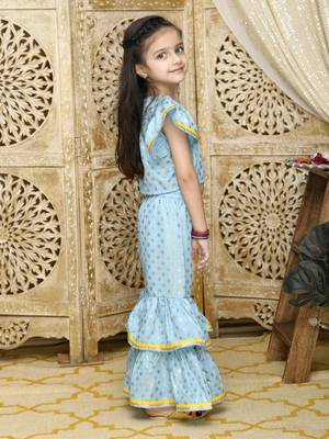 Sky Blue and Gold sharara Top with yellow lace detailing 3