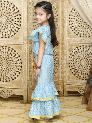Sky Blue and Gold sharara Top with yellow lace detailing 5