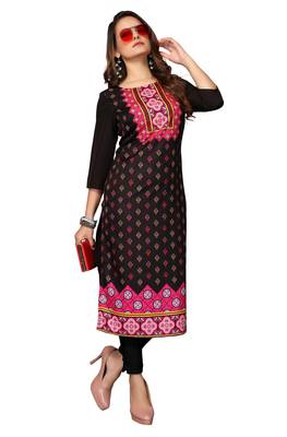 Mohvogue Women's Black Printed Poly Crepe Kurta. 1