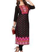 Mohvogue Women's Black Printed Poly Crepe Kurta.