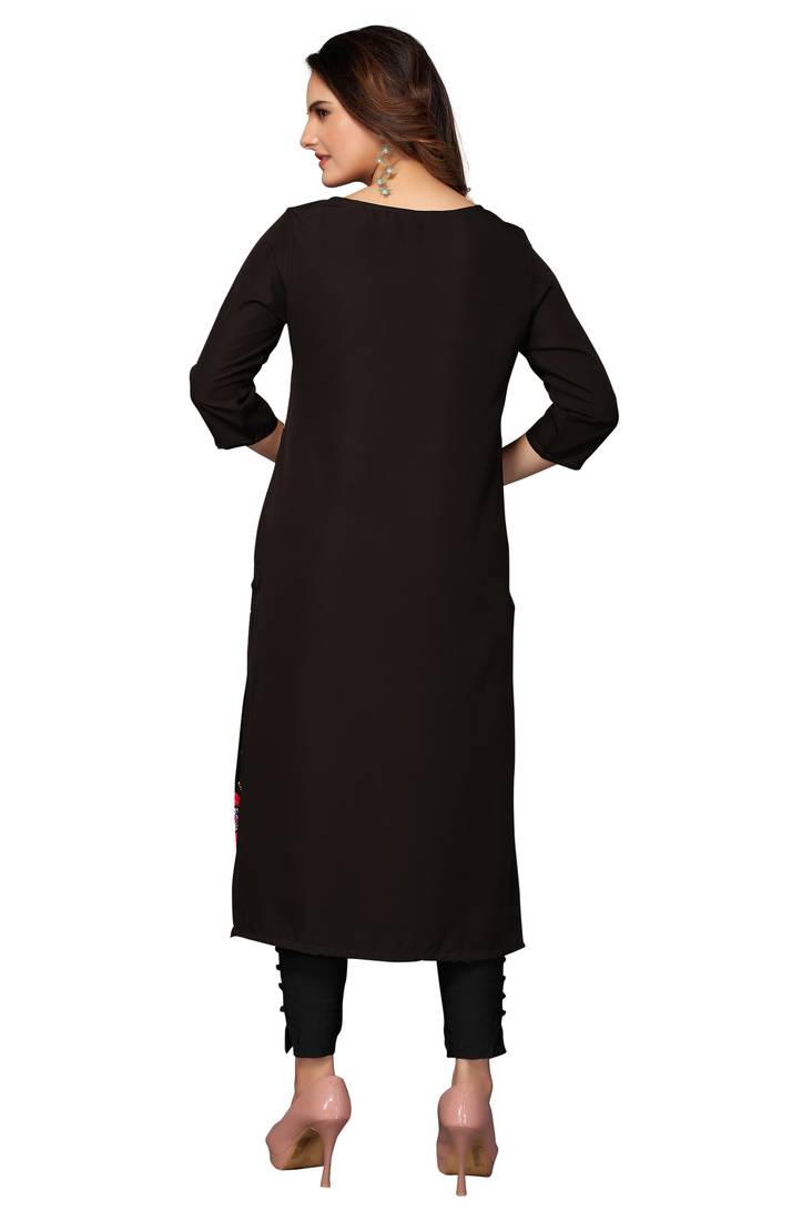 Mohvogue Women's Black Printed Poly Crepe Kurta.