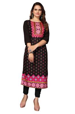 Mohvogue Women's Black Printed Poly Crepe Kurta. 3