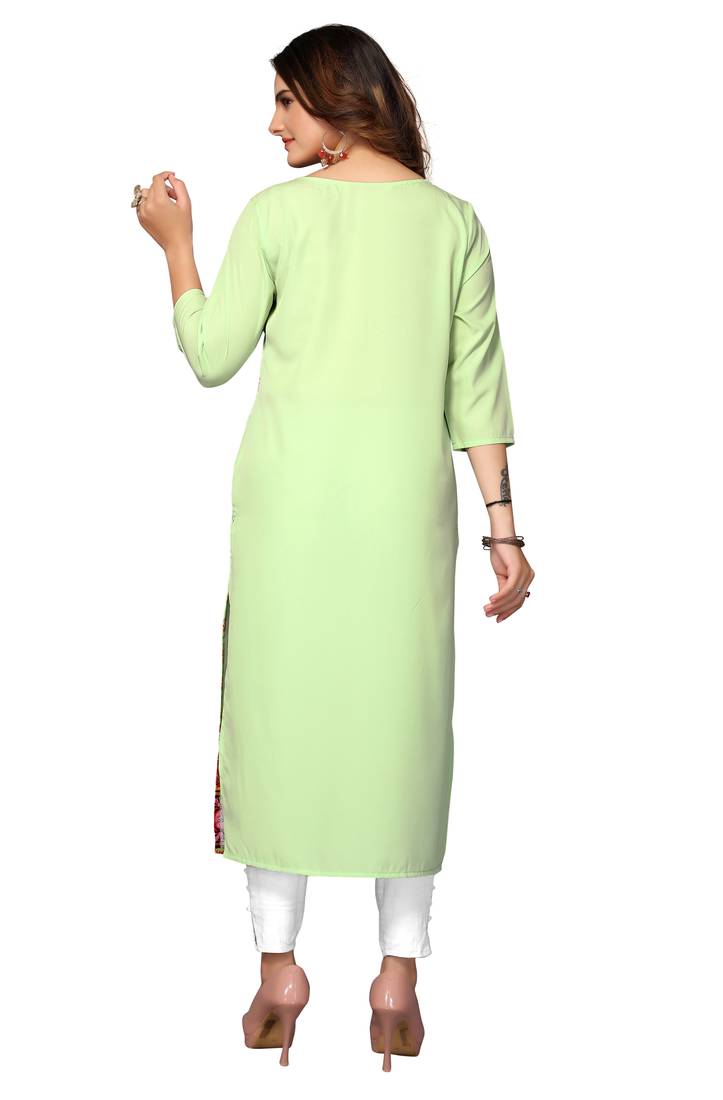 Mohvogue Women's Green Printed Poly Crepe Kurta.
