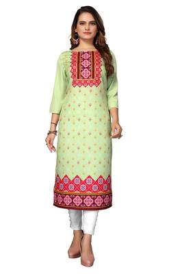Mohvogue Women's Green Printed Poly Crepe Kurta. 3