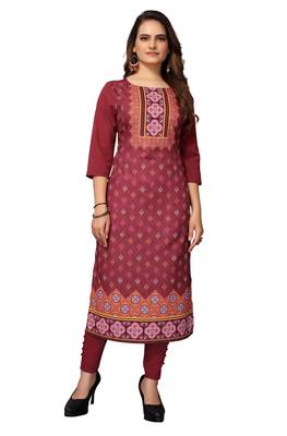 Mohvogue Women's Maroon Printed Poly Crepe Kurta. 3