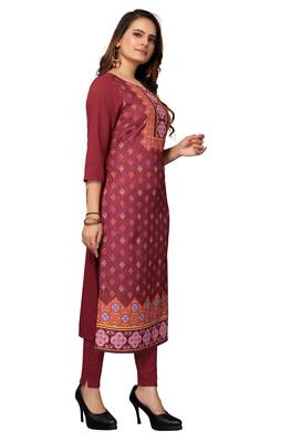 Mohvogue Women's Maroon Printed Poly Crepe Kurta. 4