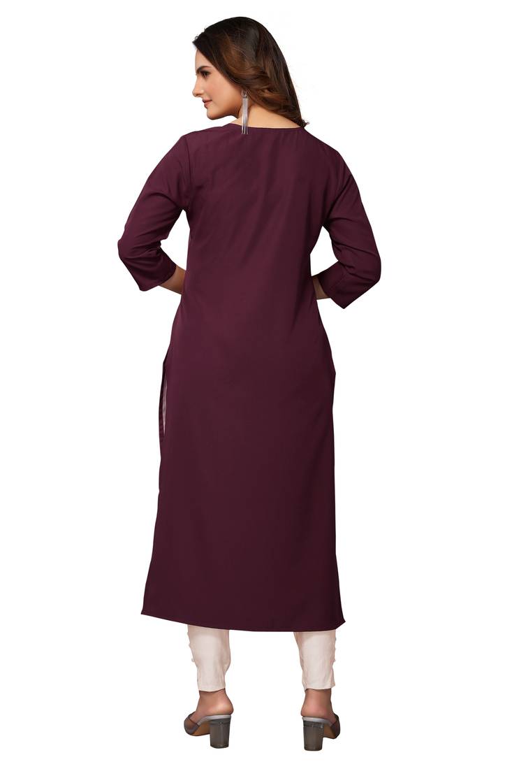 Mohvogue Women's Maroon Floral Print Poly Crepe Kurta.