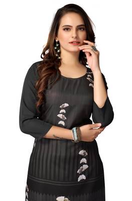 Mohvogue Women's Grey Floral Print Poly Crepe Kurta. 1