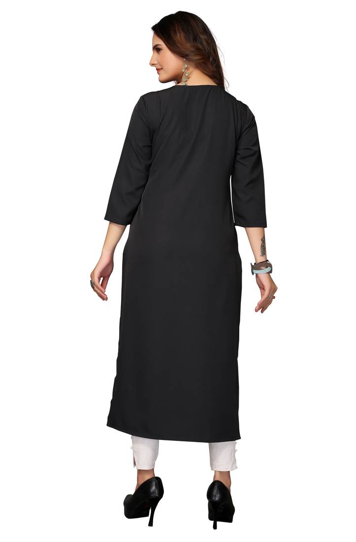 Mohvogue Women's Grey Floral Print Poly Crepe Kurta.