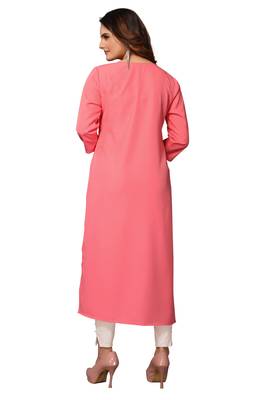 Mohvogue Women's Pink Floral Print Poly Crepe Kurta. 2
