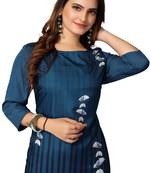 Mohvogue Women's Dark Blue Floral Print Poly Crepe Kurta.