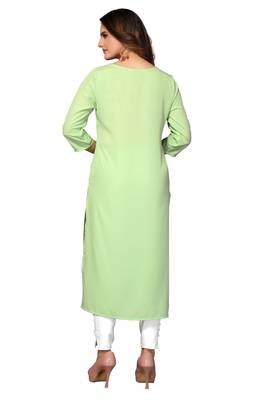 Mohvogue Women's Green Geometric Print Poly Crepe Kurta. 2