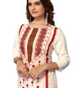 Mohvogue Women's Cream Geometric Print Poly Crepe Kurta.