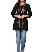 Mohvogue Mustard Embroidered Rayon Short Tops.