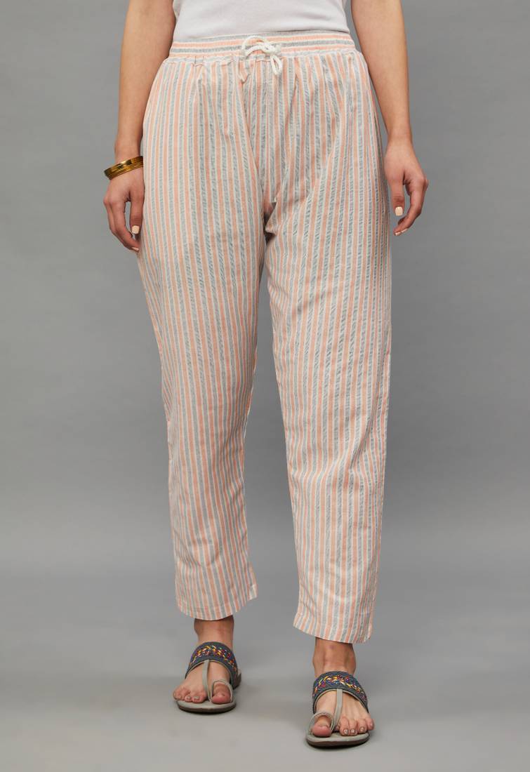 Peach Lucknowi Chikankari Khadi Cotton Straight 3/4 th sleeves kurta set for Women